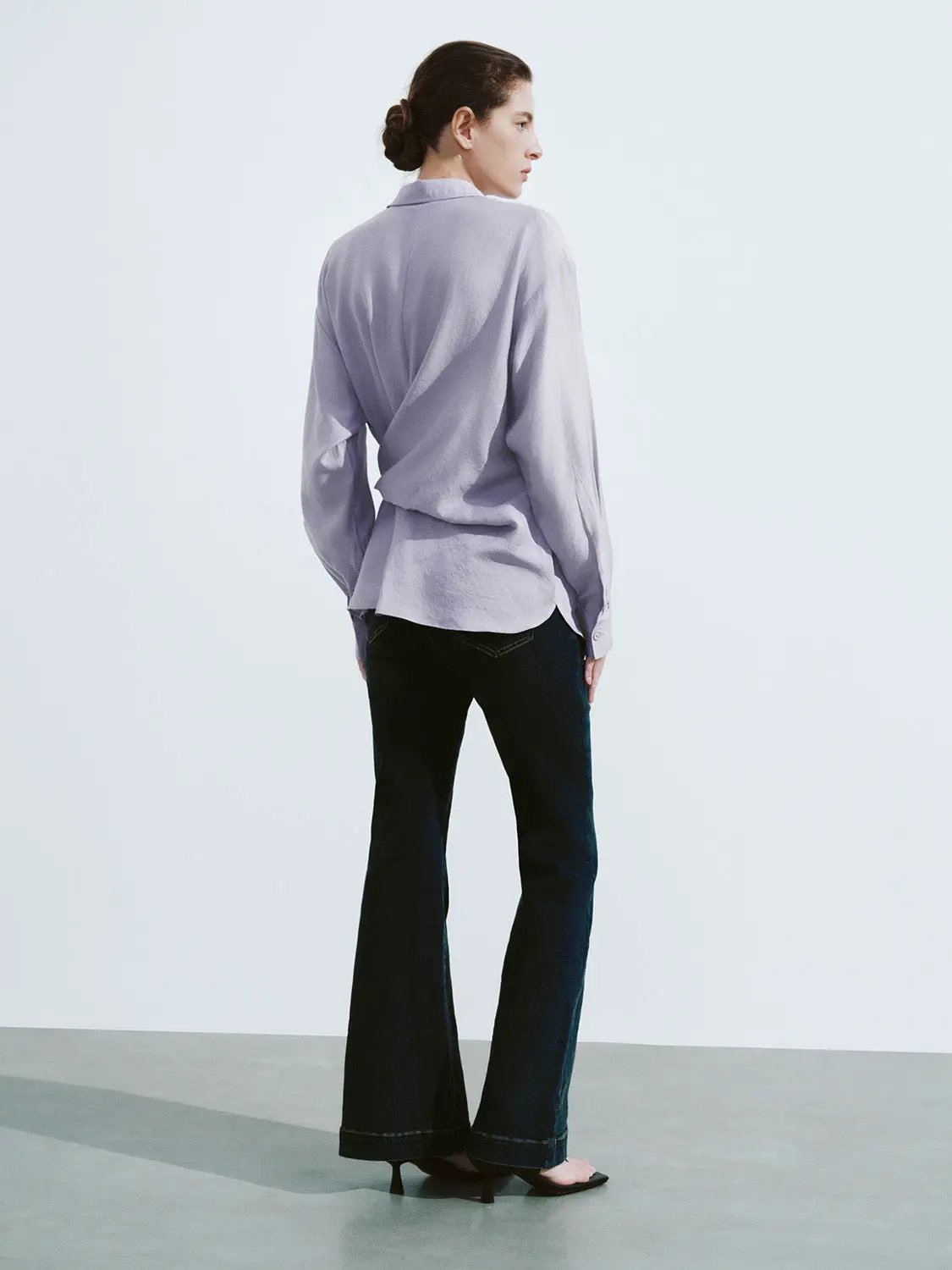 Shirt Collar Long Sleeve Wrap Tie Side Button Up Shirt