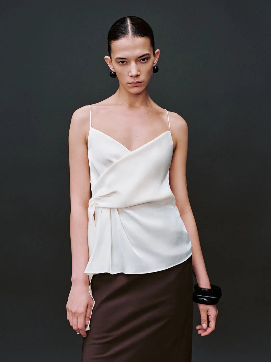 Crossover Wrap Spaghetti Strap Side Tie Peplum Top