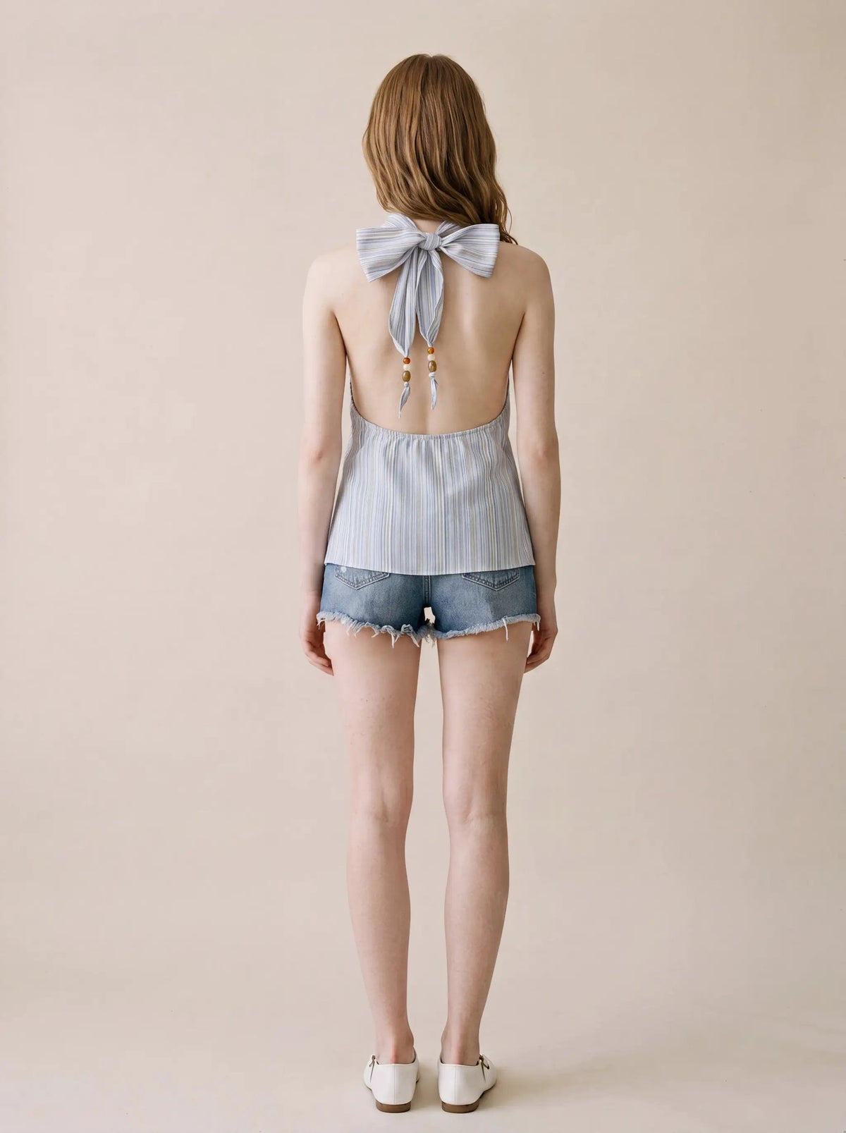 Striped Halter Neck Front Twist Cotton Camisole