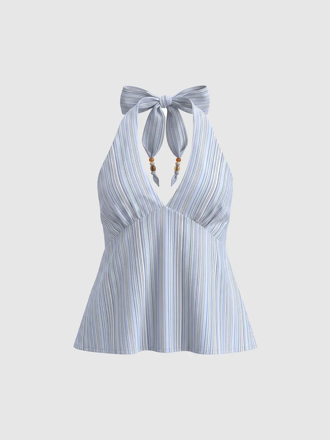 Striped Halter Neck Front Twist Cotton Camisole