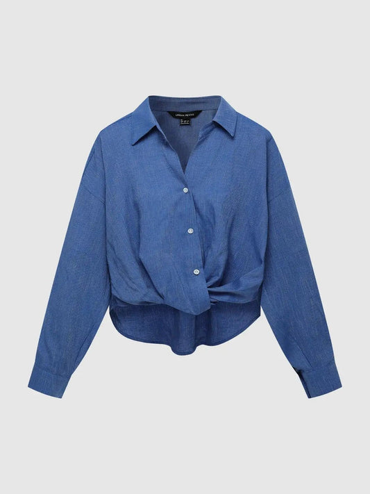 Twisted Striped Long Sleeve Shirt Collar Blouse