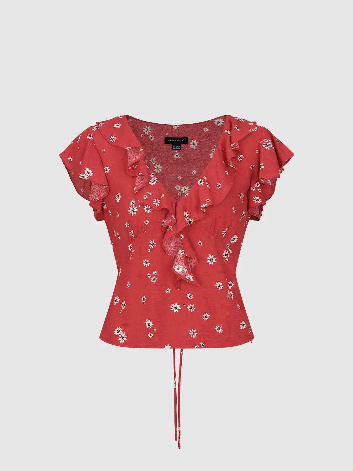 Lightweight Ruffle Wrap Floral V-neck Blouse