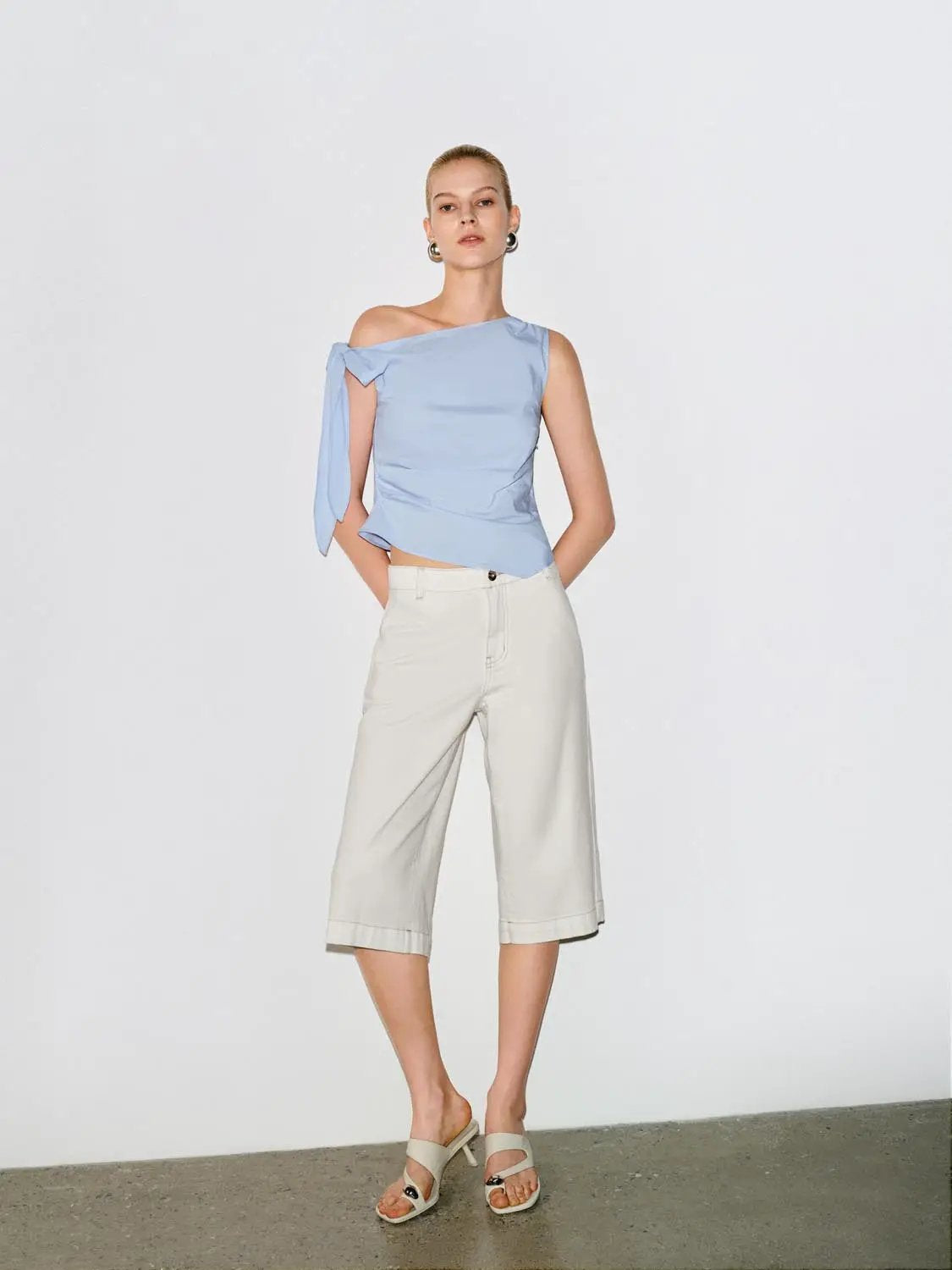 Pastel Blue Lightweight One Shoulder Shirt