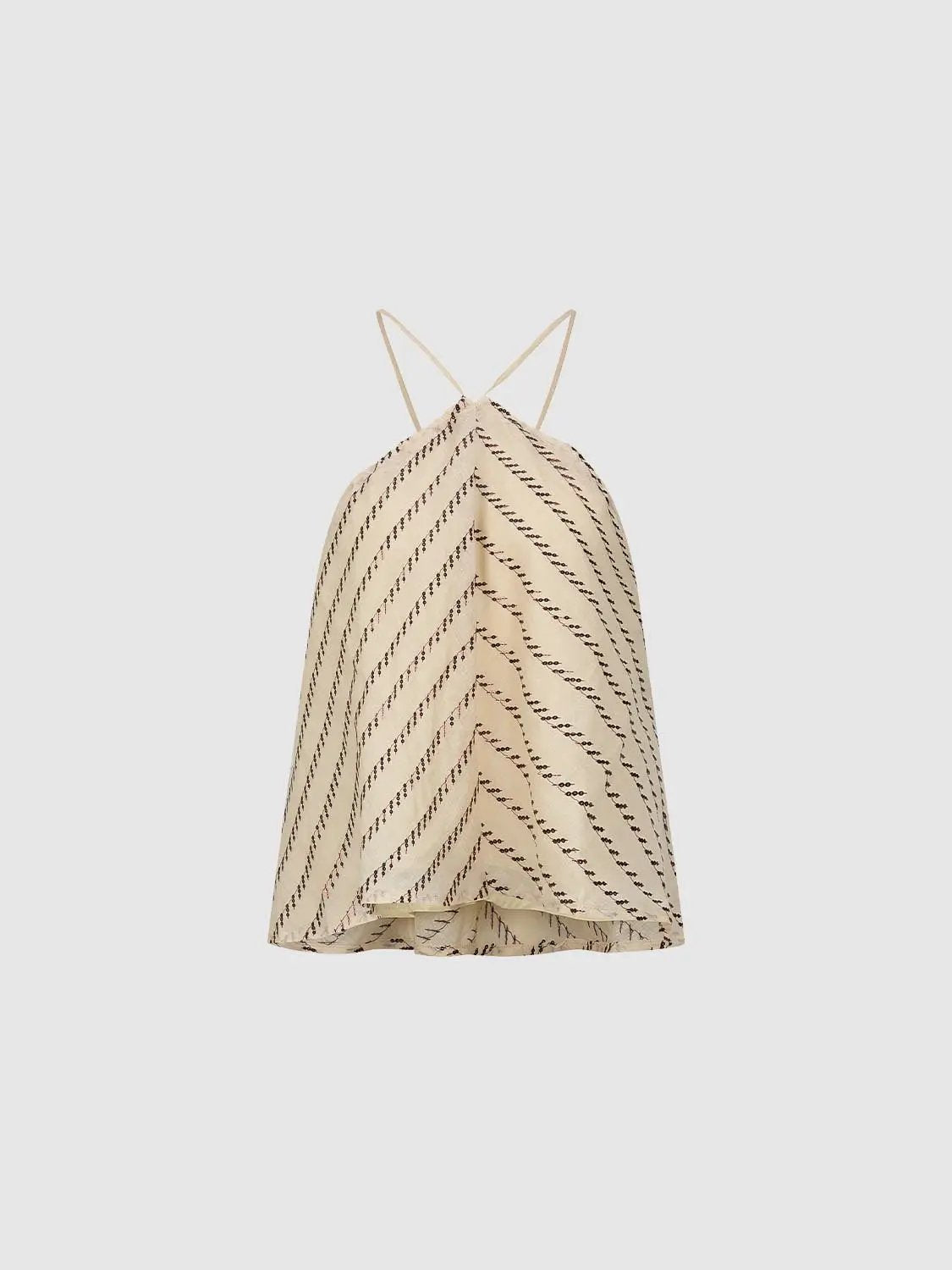 Striped Curved Hem Lined Sleeveless Ramie Blouse