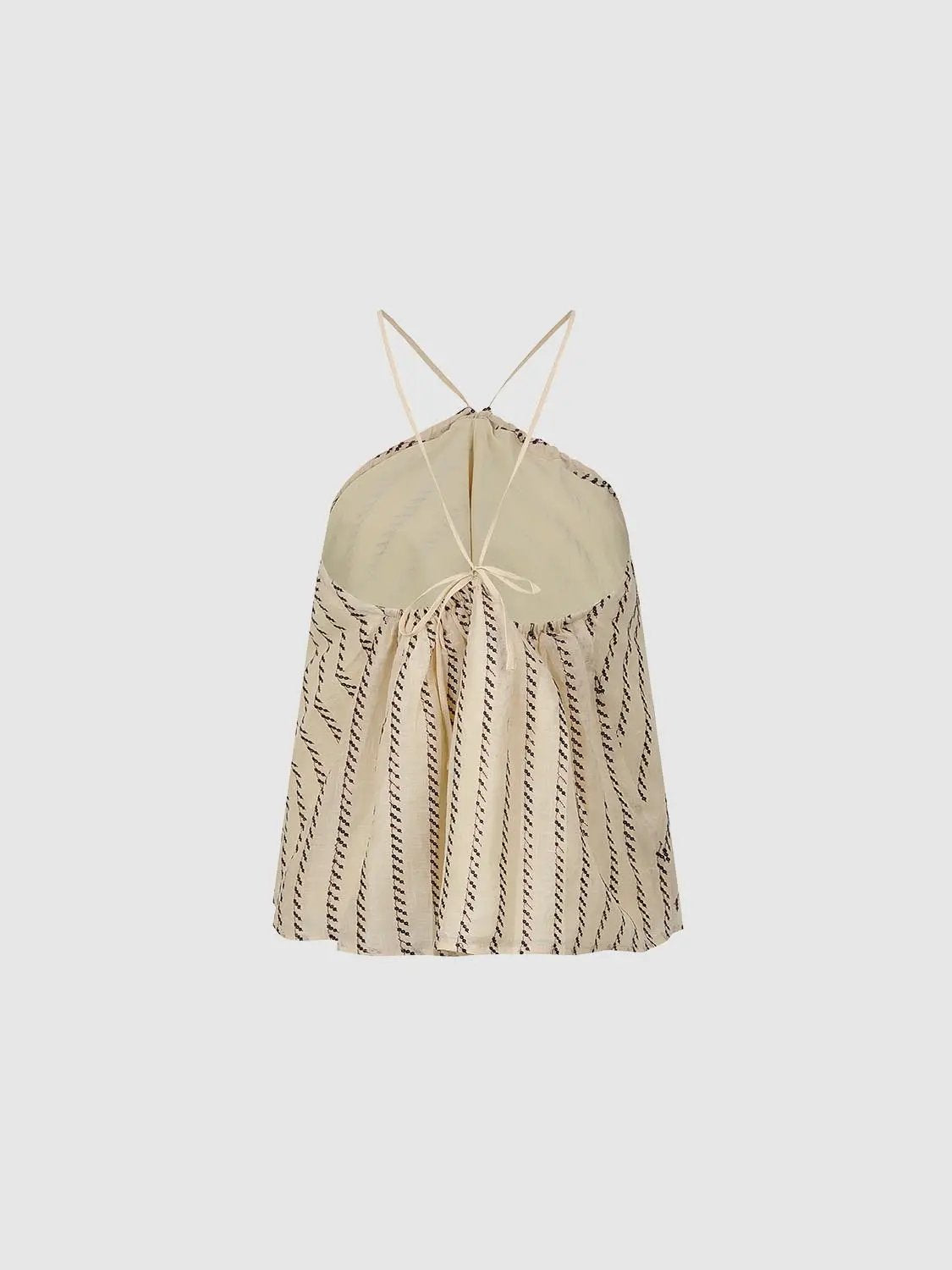 Striped Curved Hem Lined Sleeveless Ramie Blouse