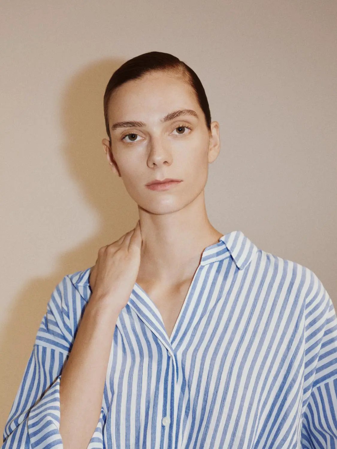 Twisted Front Striped Long Sleeve Cotton Shirt