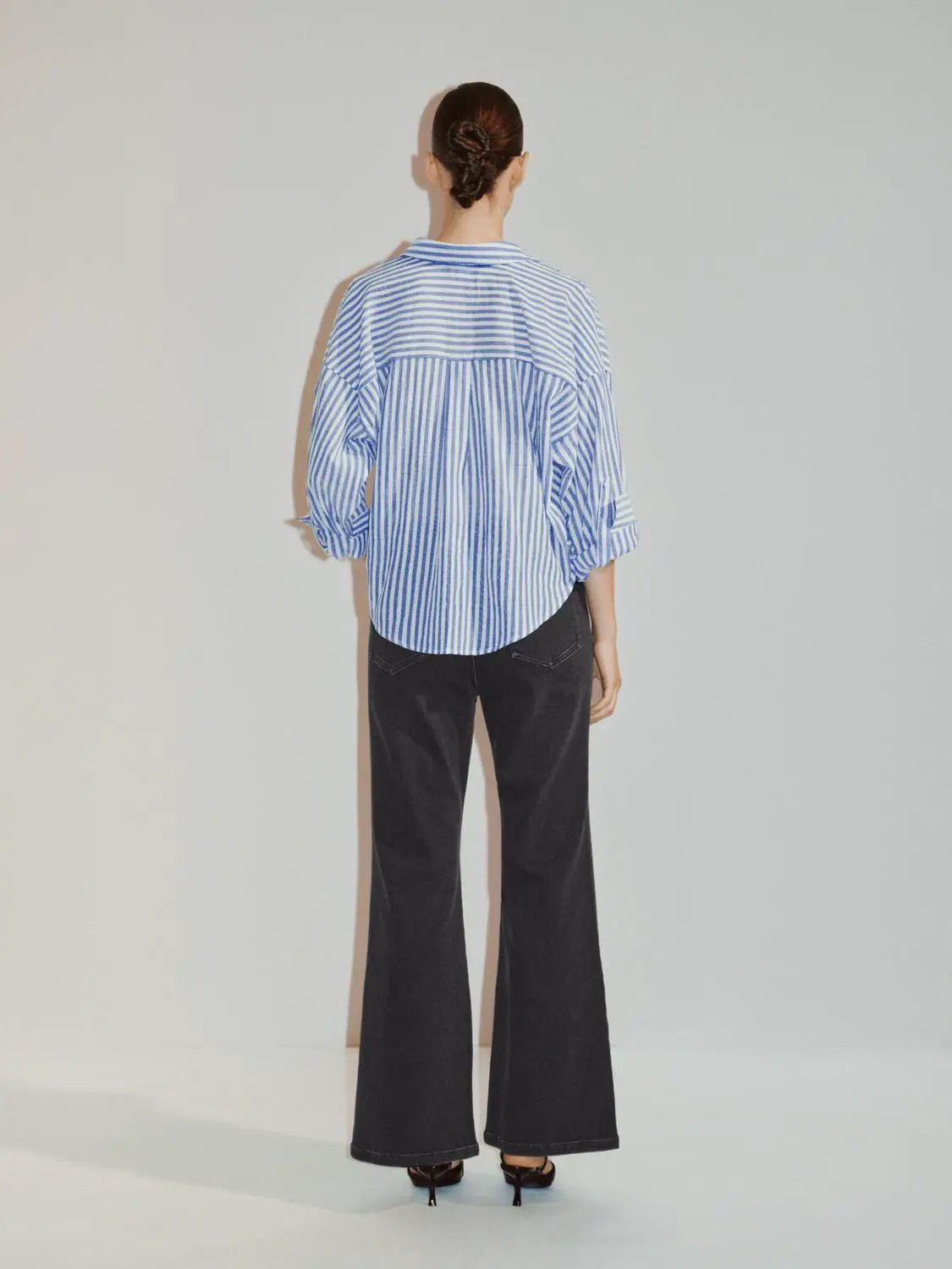 Twisted Front Striped Long Sleeve Cotton Shirt