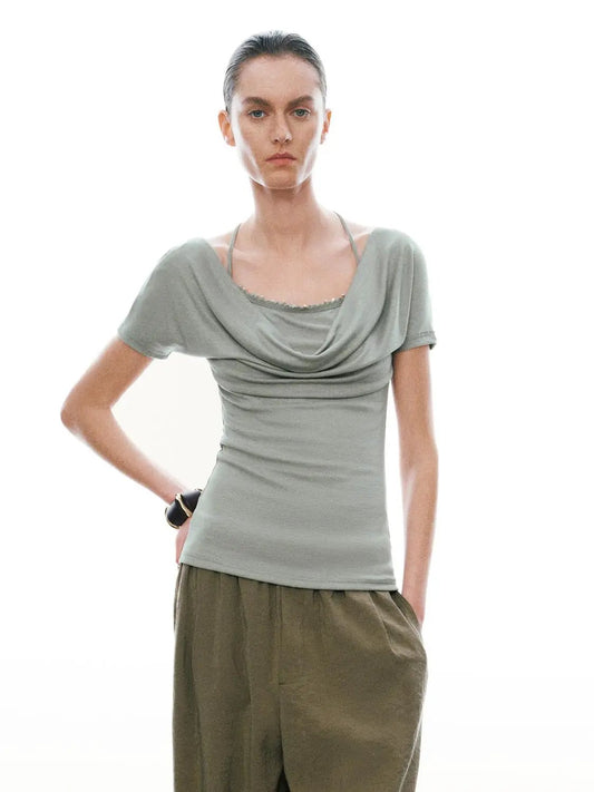 Off Shoulder Draped Ruched Slim Fit Thin Strap Cami Top