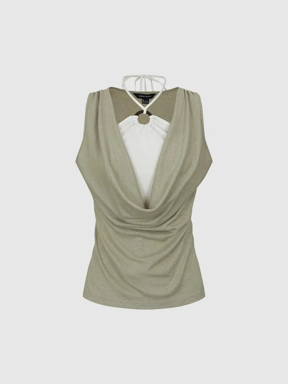 2-In-1 Cowl Neck Contrast Ruched Sleeveless Slim Tank Top