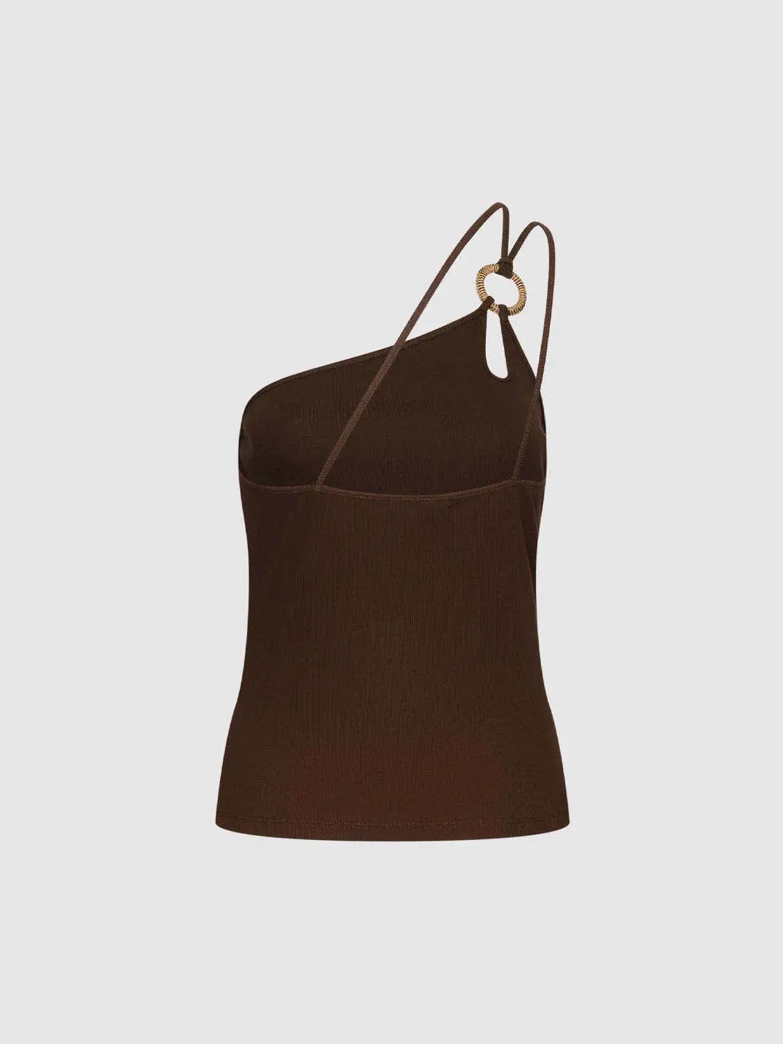 One Shoulder O-Ring Strap Slim Knit Cami Top