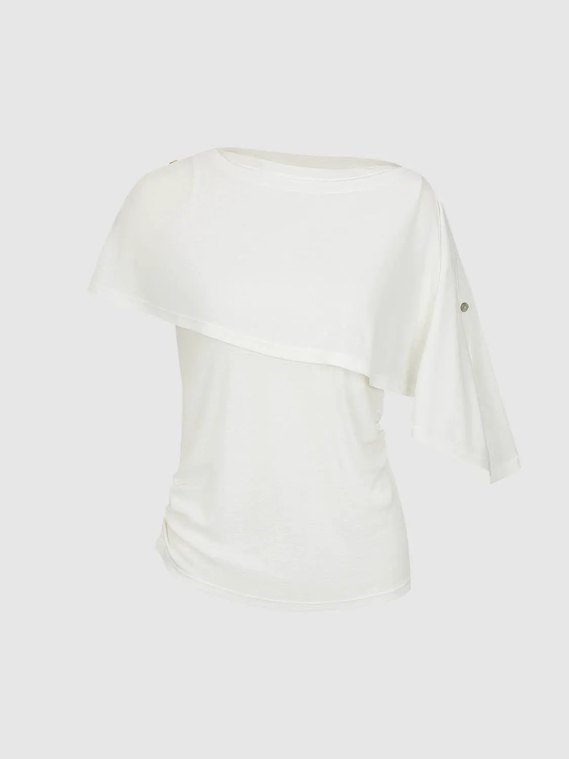 One Shoulder Draped Overlay Lyocell Linen Blend T-shirt