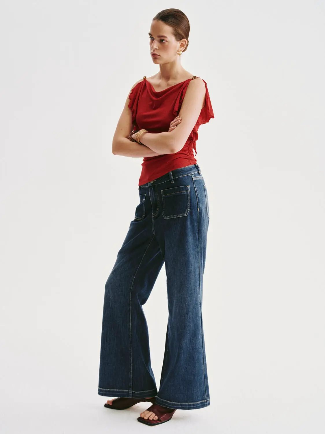 Ruched Sleeve Lyocell Linen Blend T-shirt