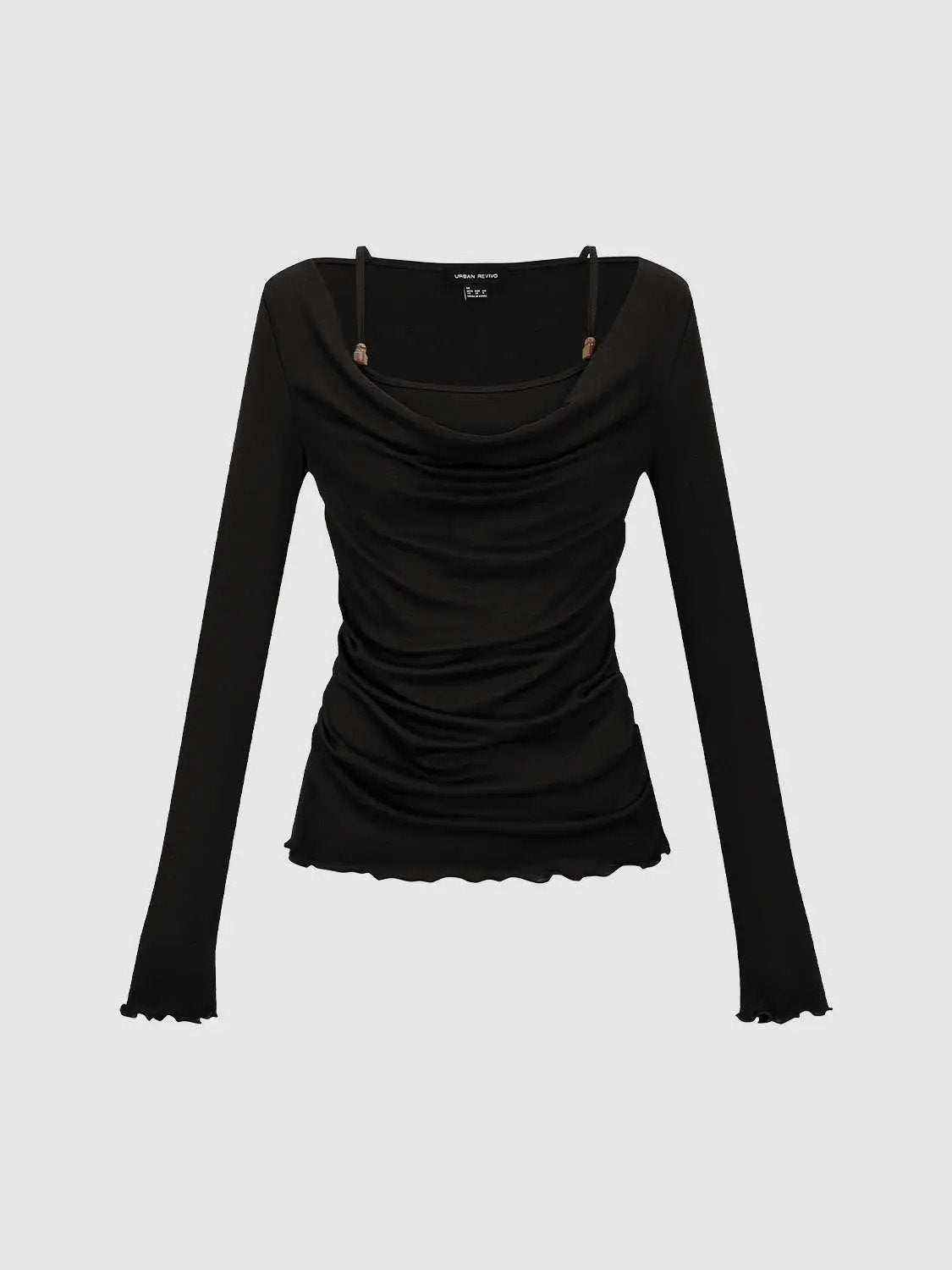 Draped Cowl Neck Long Sleeve Knit T-shirt