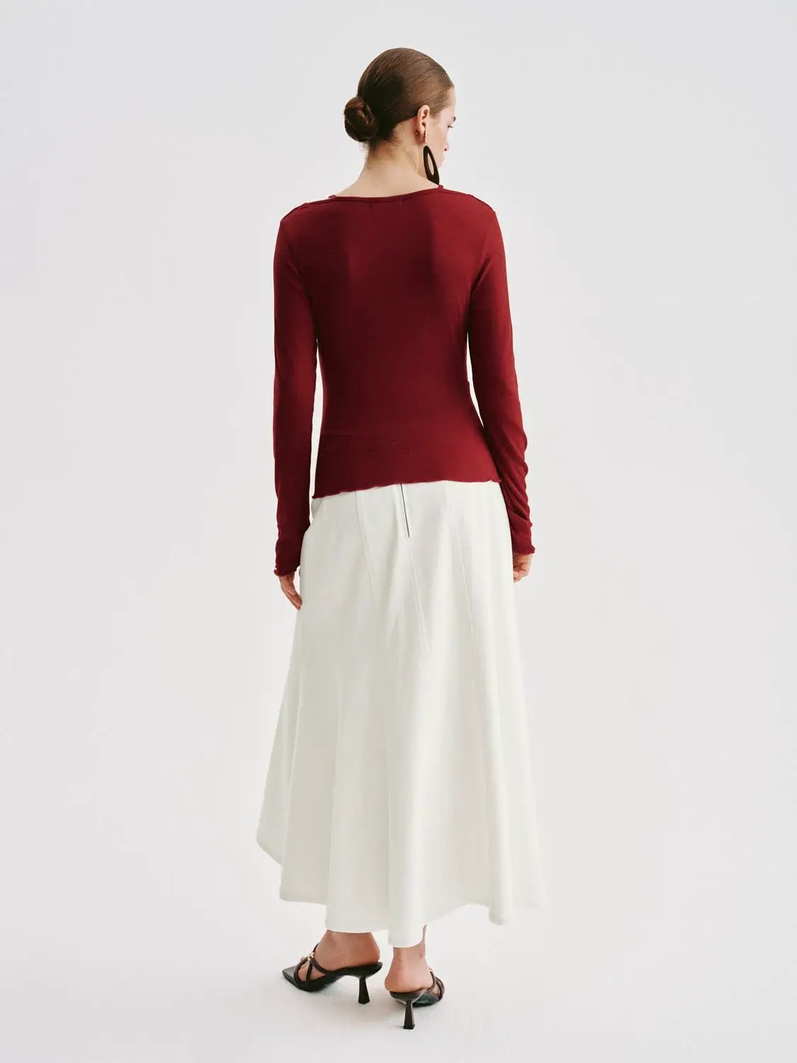 Draped Cowl Neck Long Sleeve Knit T-shirt