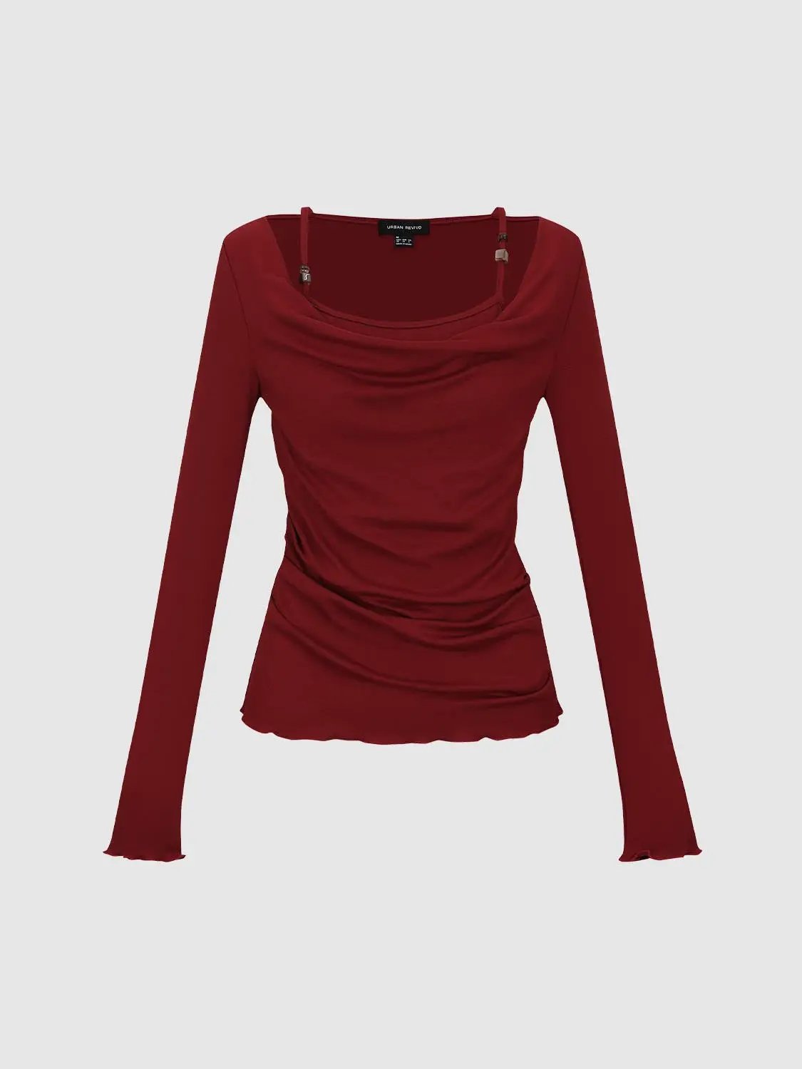 Draped Cowl Neck Long Sleeve Knit T-shirt
