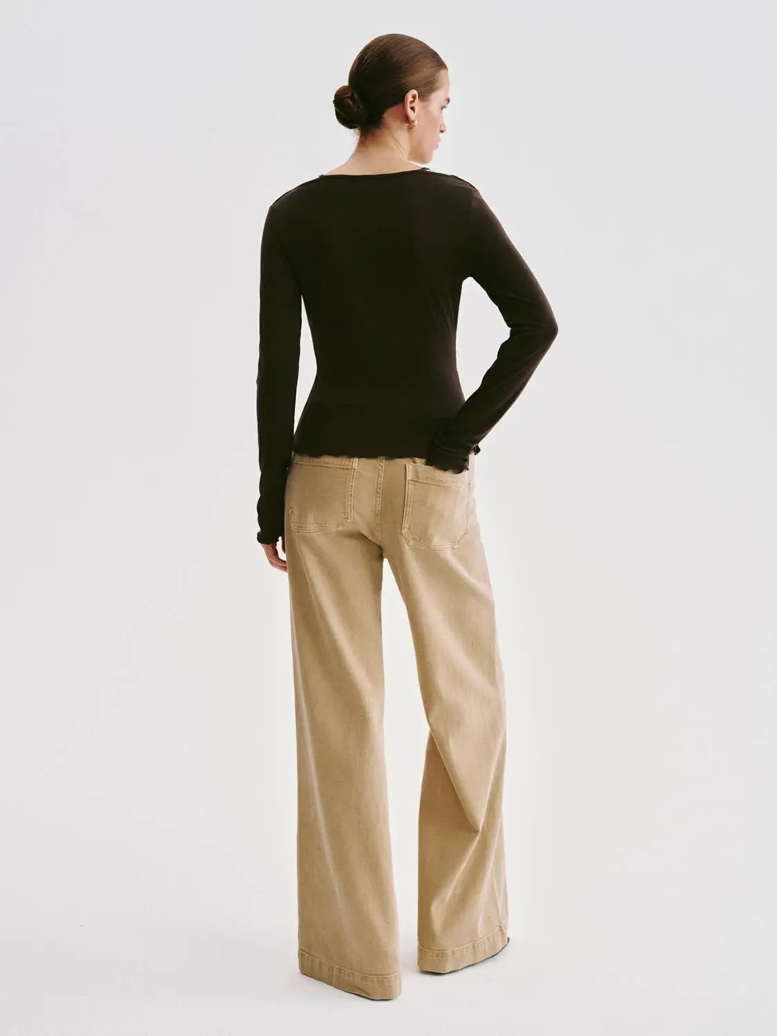 Draped Cowl Neck Long Sleeve Knit T-shirt