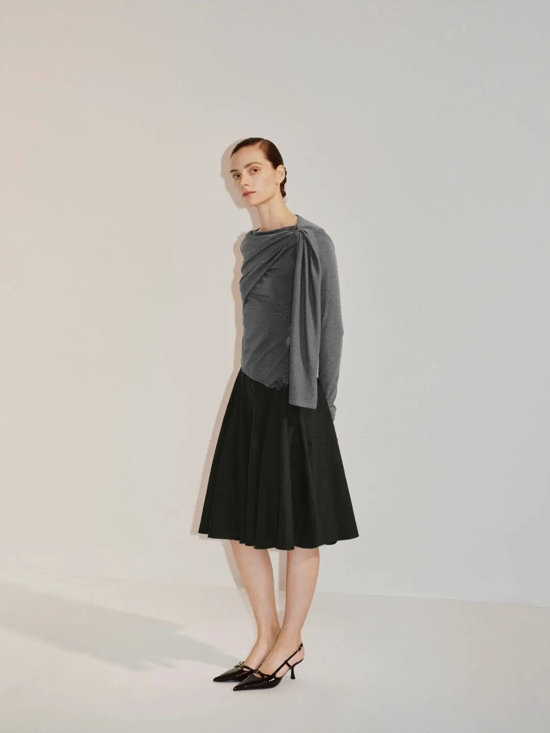 Draped One-Shoulder Long Sleeve Blouse