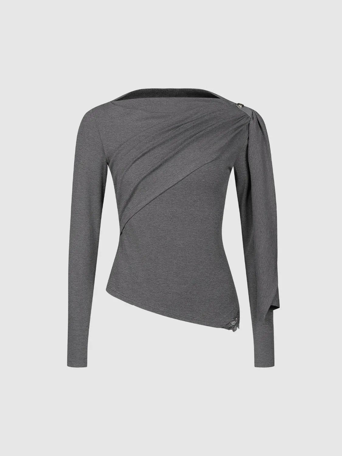 Draped One-Shoulder Long Sleeve Blouse