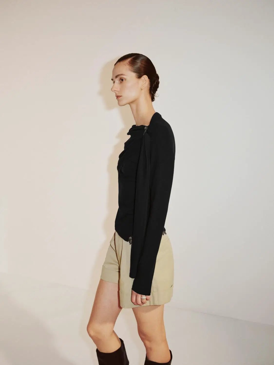 Draped One-Shoulder Long Sleeve Blouse