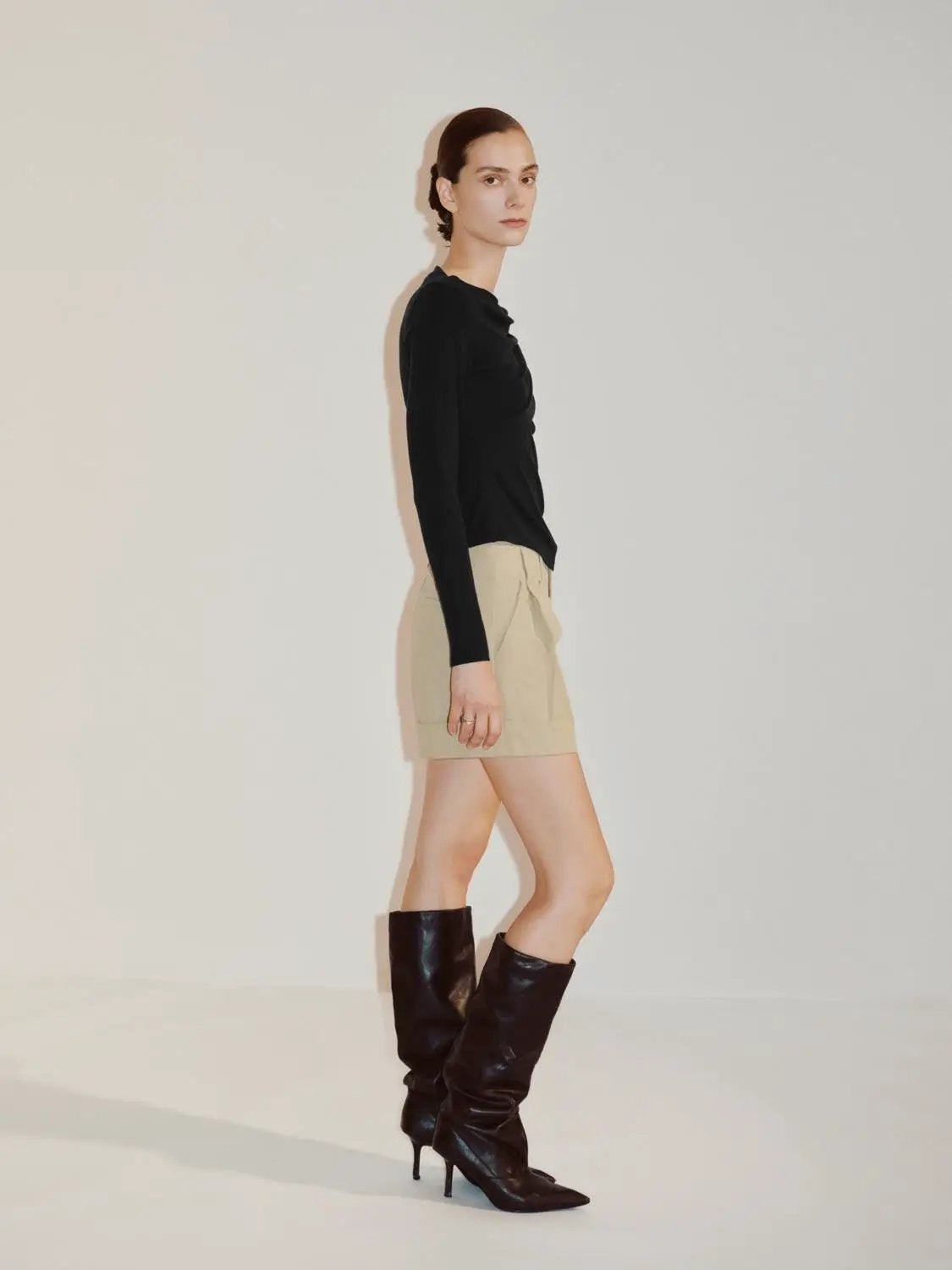 Draped One-Shoulder Long Sleeve Blouse