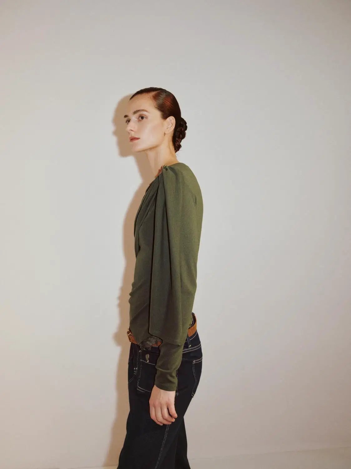 Draped One-Shoulder Long Sleeve Blouse