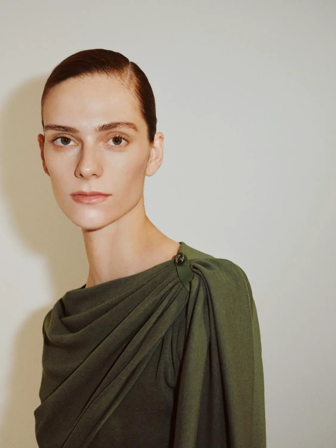 Draped One-Shoulder Long Sleeve Blouse