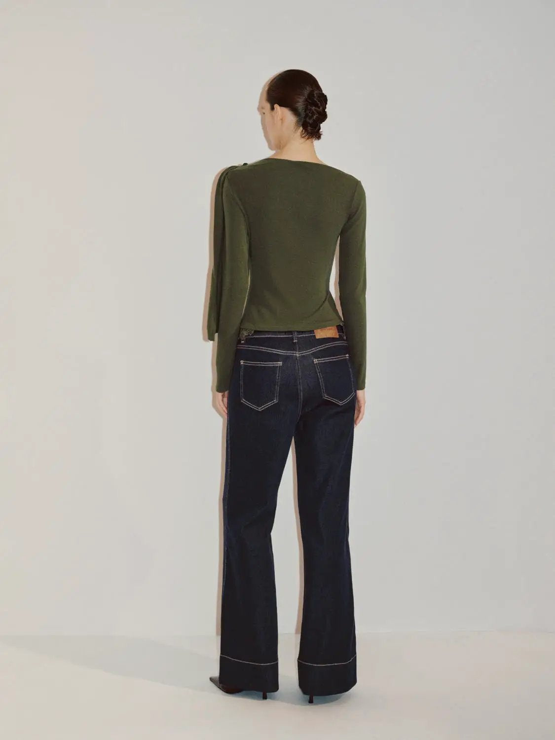 Draped One-Shoulder Long Sleeve Blouse