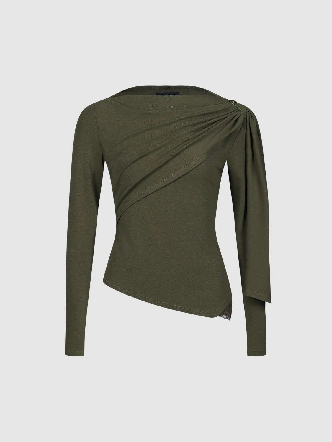 Draped One-Shoulder Long Sleeve Blouse