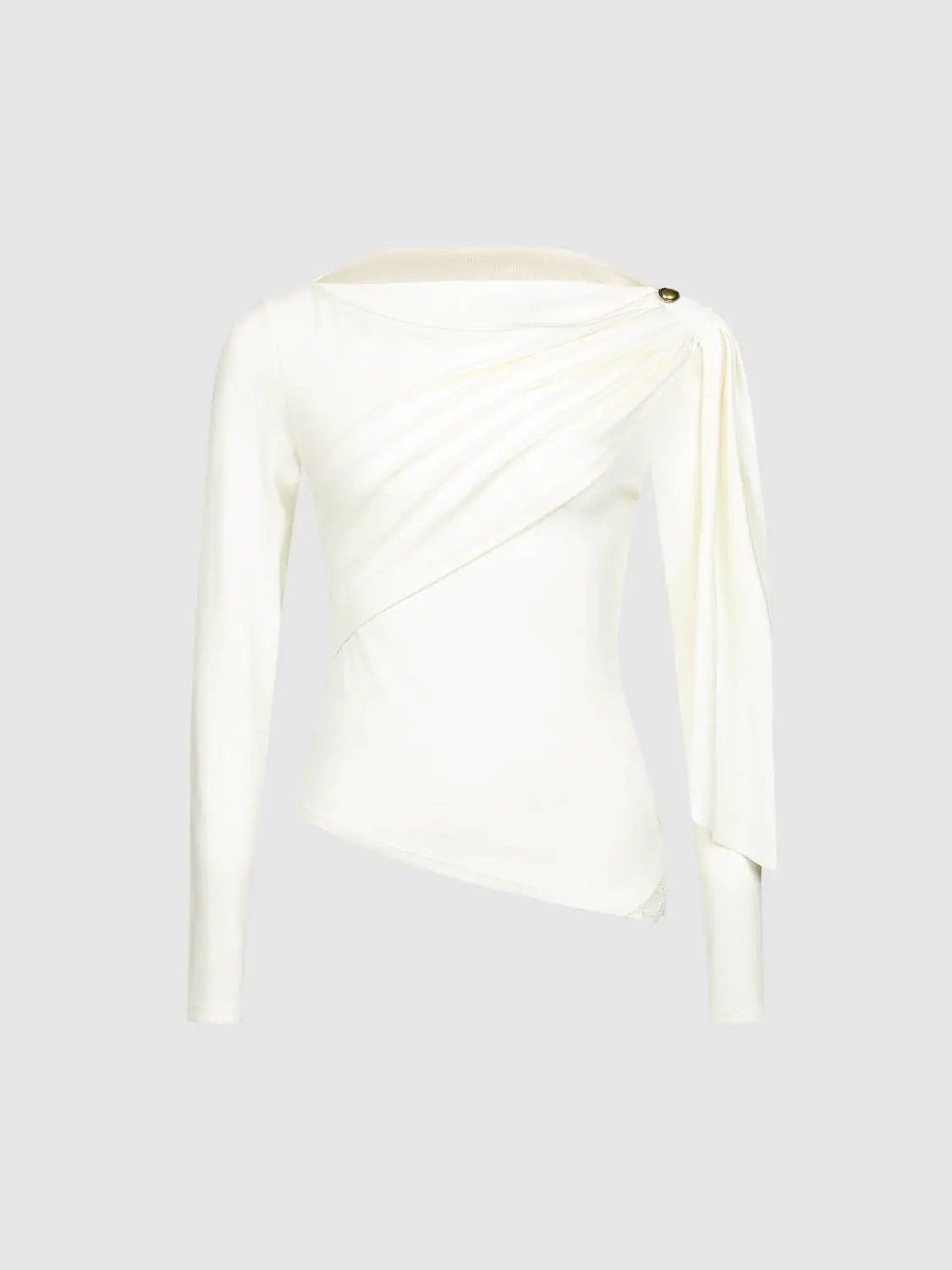 Draped One-Shoulder Long Sleeve Blouse