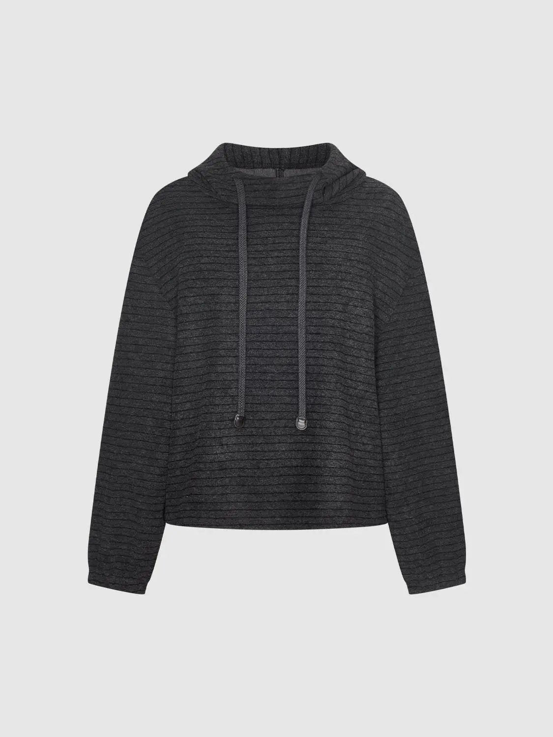 Drawstring Hood Ribbed Long Sleeve Hoodie