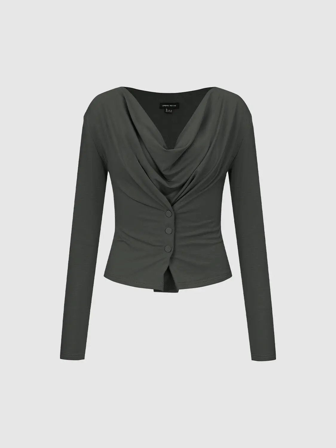 Ruched Draped Fitted V-neck Long Sleeve T-Shirt
