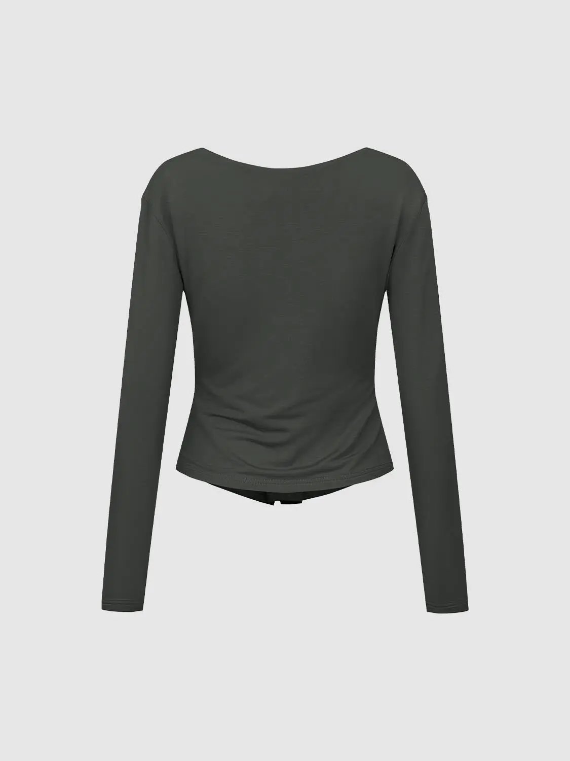 Ruched Draped Fitted V-neck Long Sleeve T-Shirt