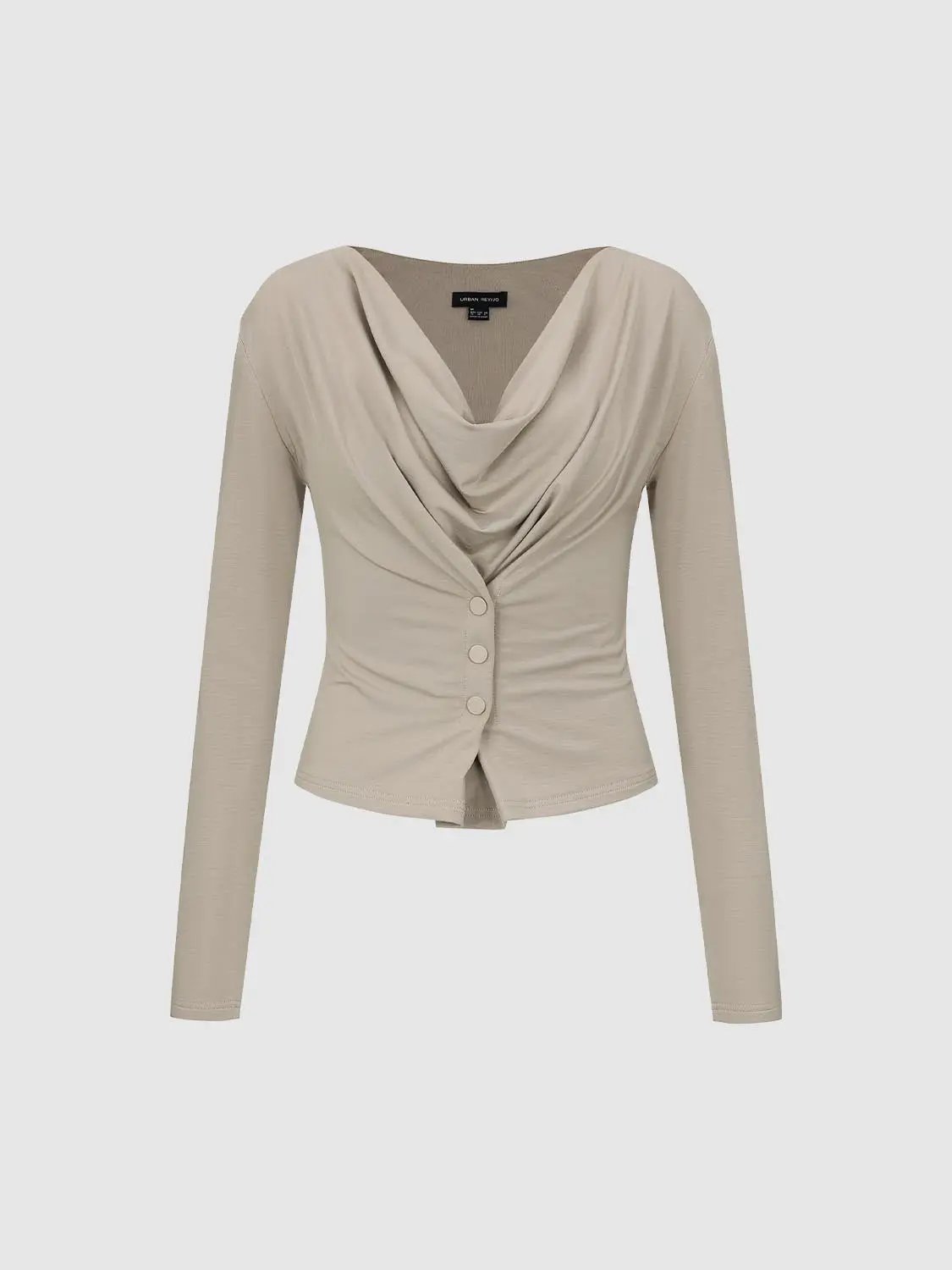 Ruched Draped Fitted V-neck Long Sleeve T-Shirt