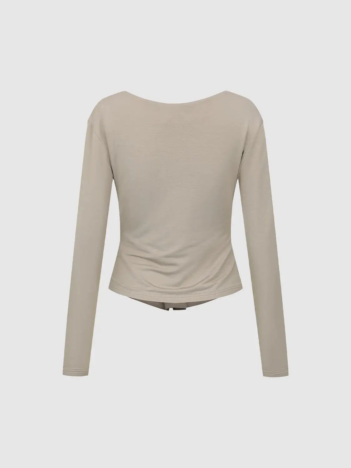 Ruched Draped Fitted V-neck Long Sleeve T-Shirt