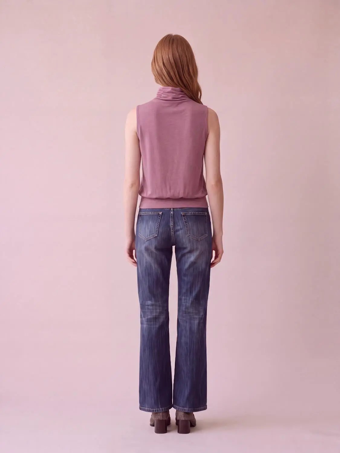 Keyhole Button Ribbed Hem Mock Neck Sleeveless Top