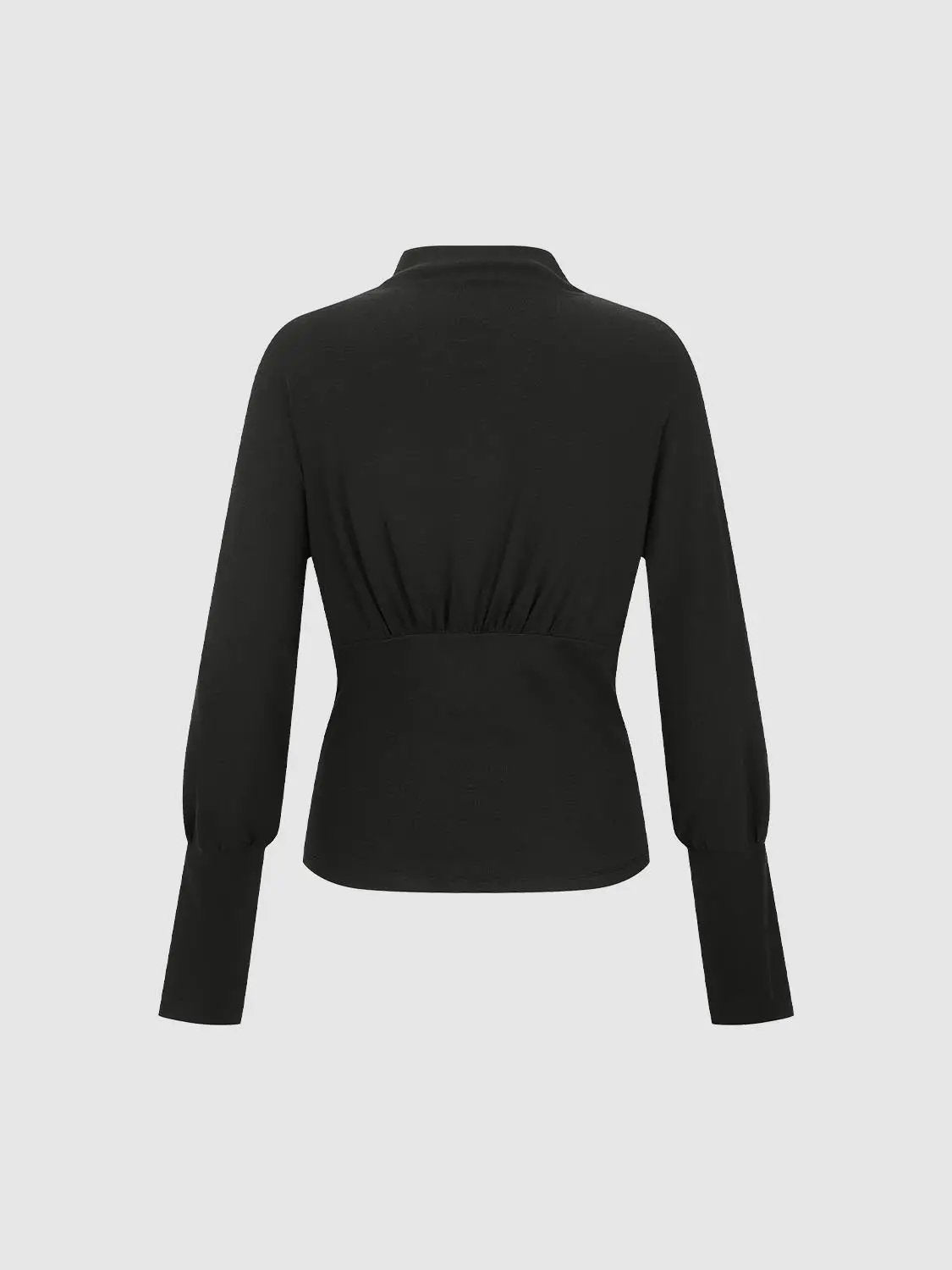 Ruched Side Button Detail Fitted Mock Neck Long Sleeve Top