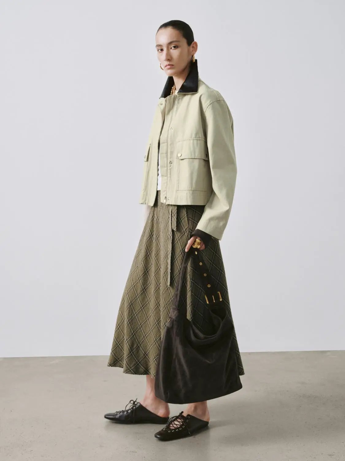 Belted Waist Plaid Print Flared A-Line Midi Skirt