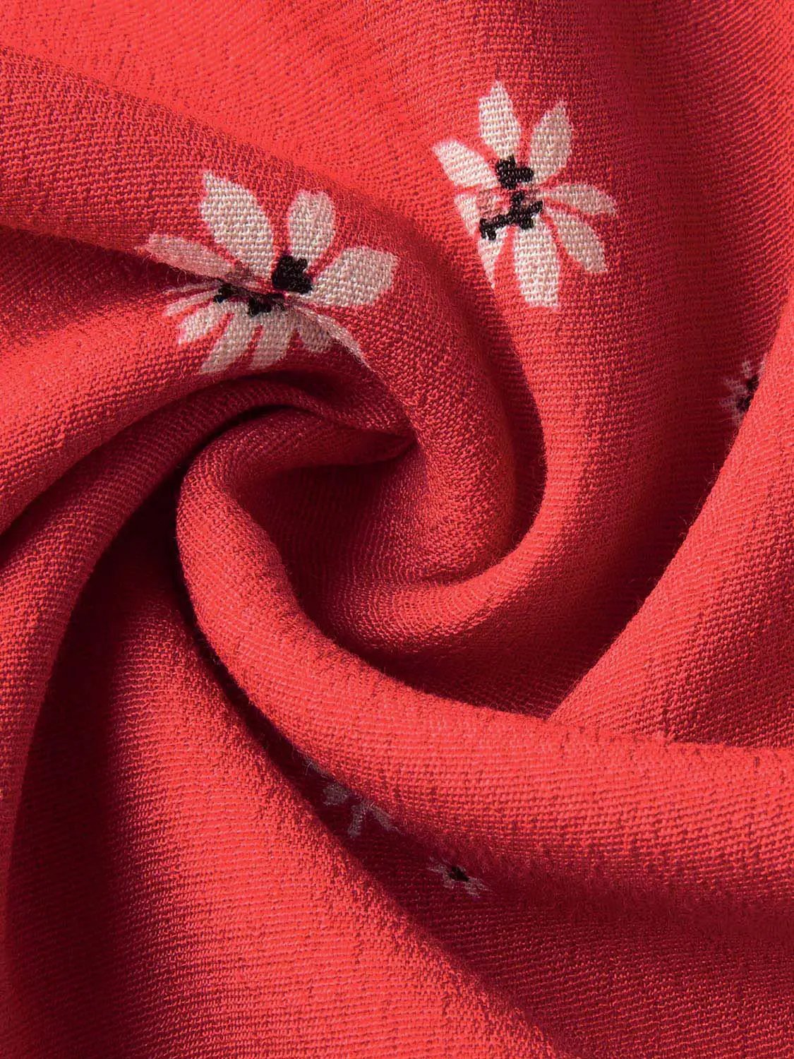 Bright Red Floral Ruffle Hem Midi Lightweight Skirt