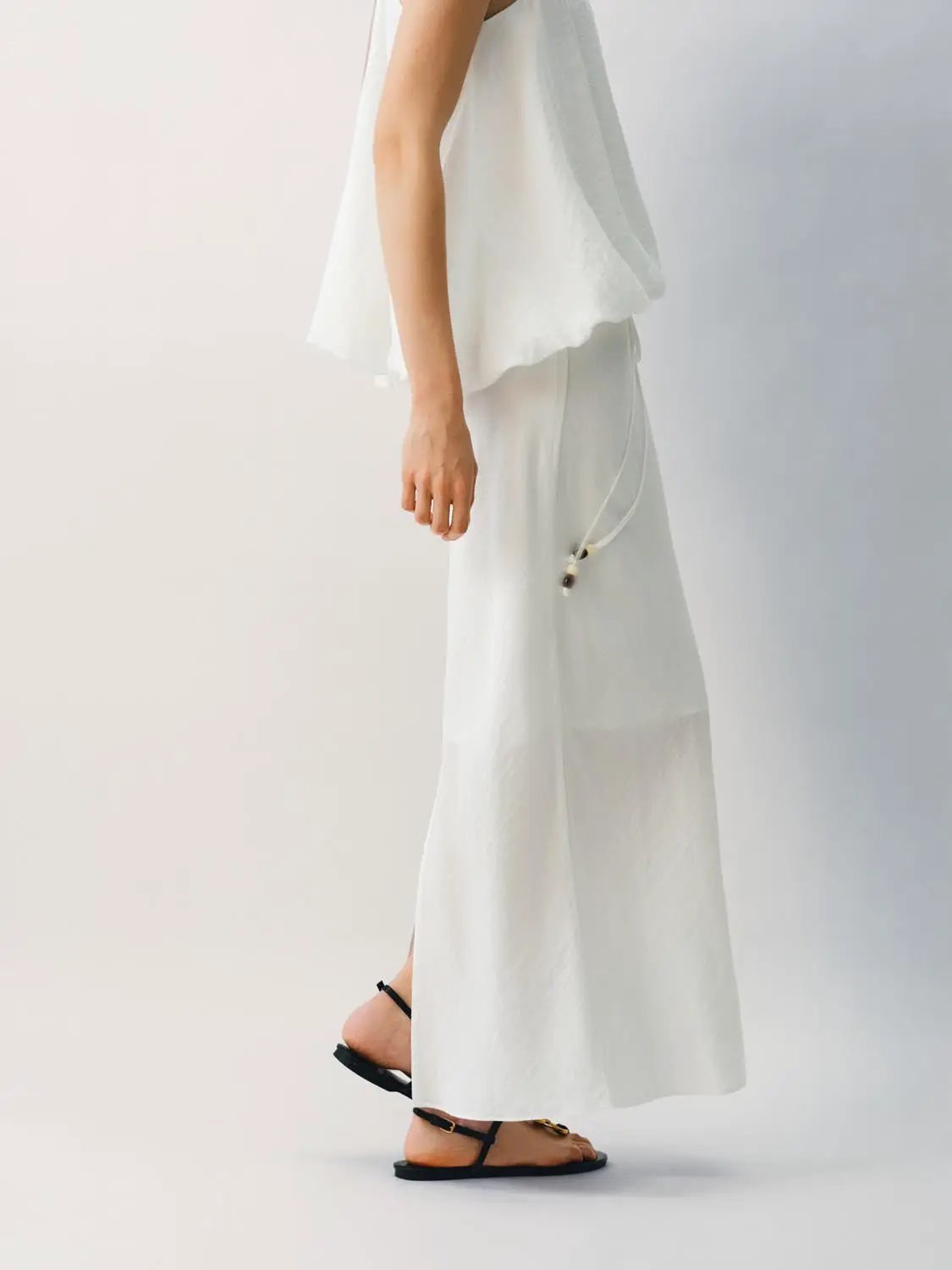 H-line Drawstring Waist Thin Stretch Skirt