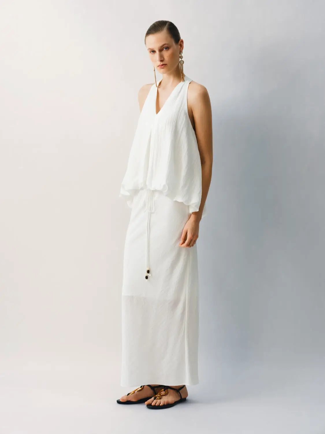 H-line Drawstring Waist Thin Stretch Skirt
