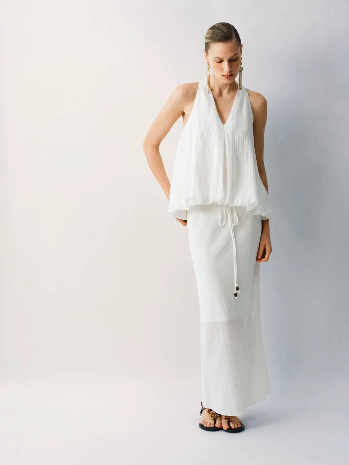 H-line Drawstring Waist Thin Stretch Skirt