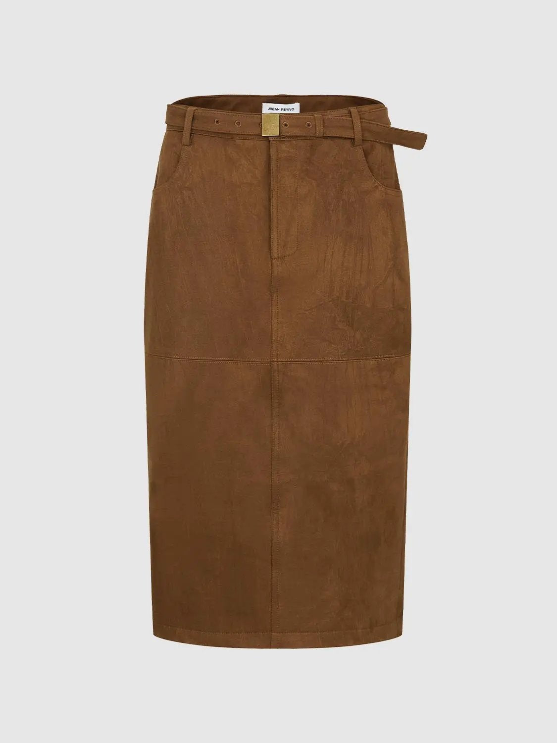 Textured Belted Mid-rise Straight Midi Skirt