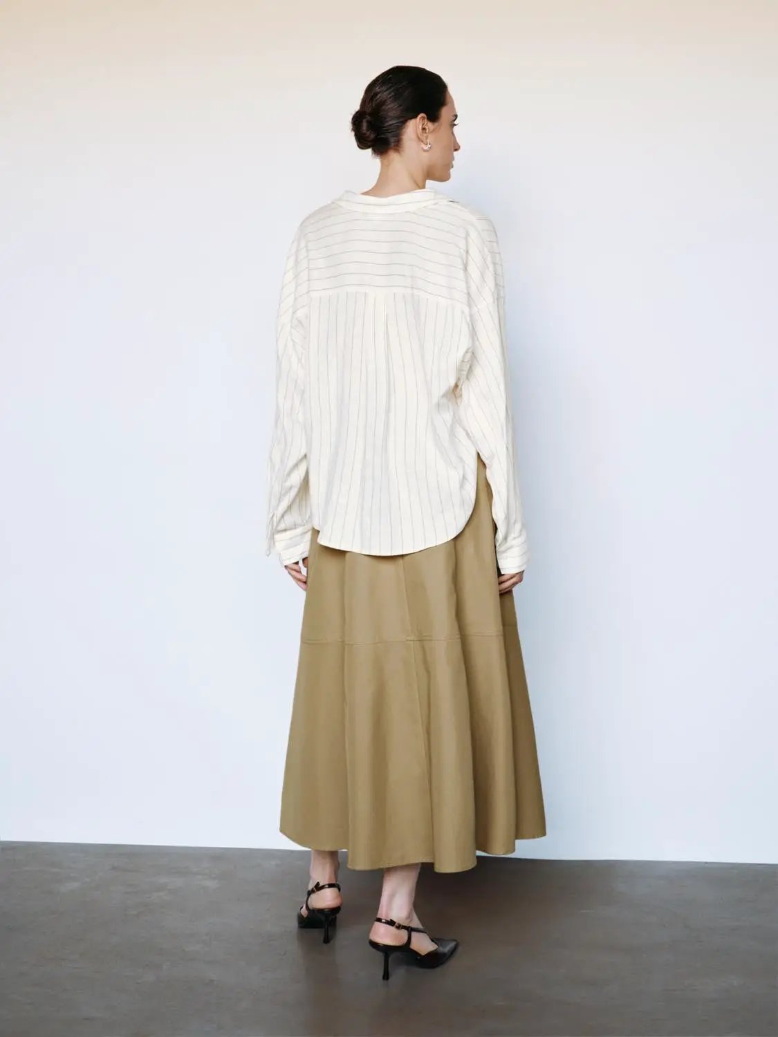 Mid-rise Belted Panelled Cotton Blend Midi Skirt
