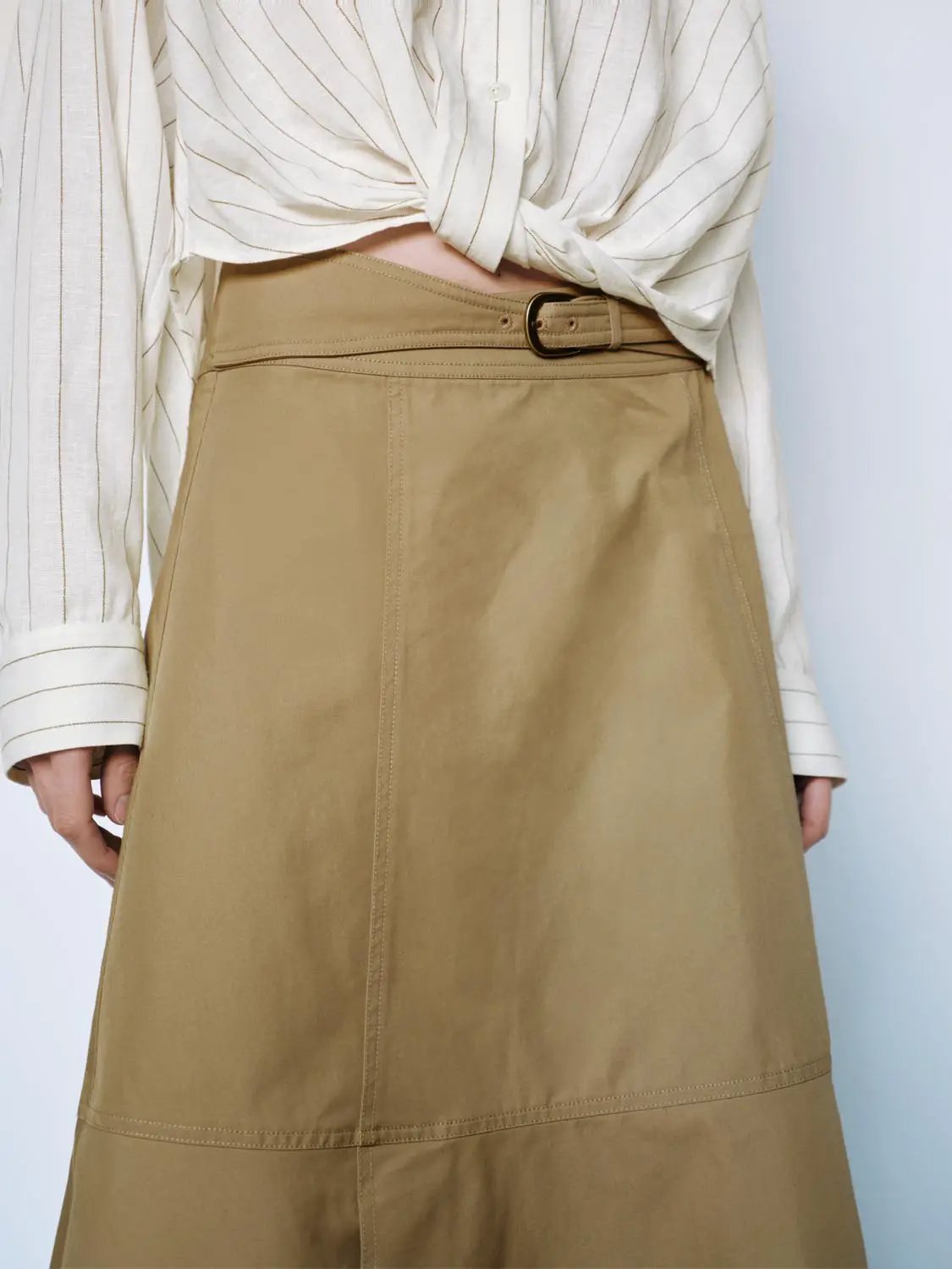 Mid-rise Belted Panelled Cotton Blend Midi Skirt