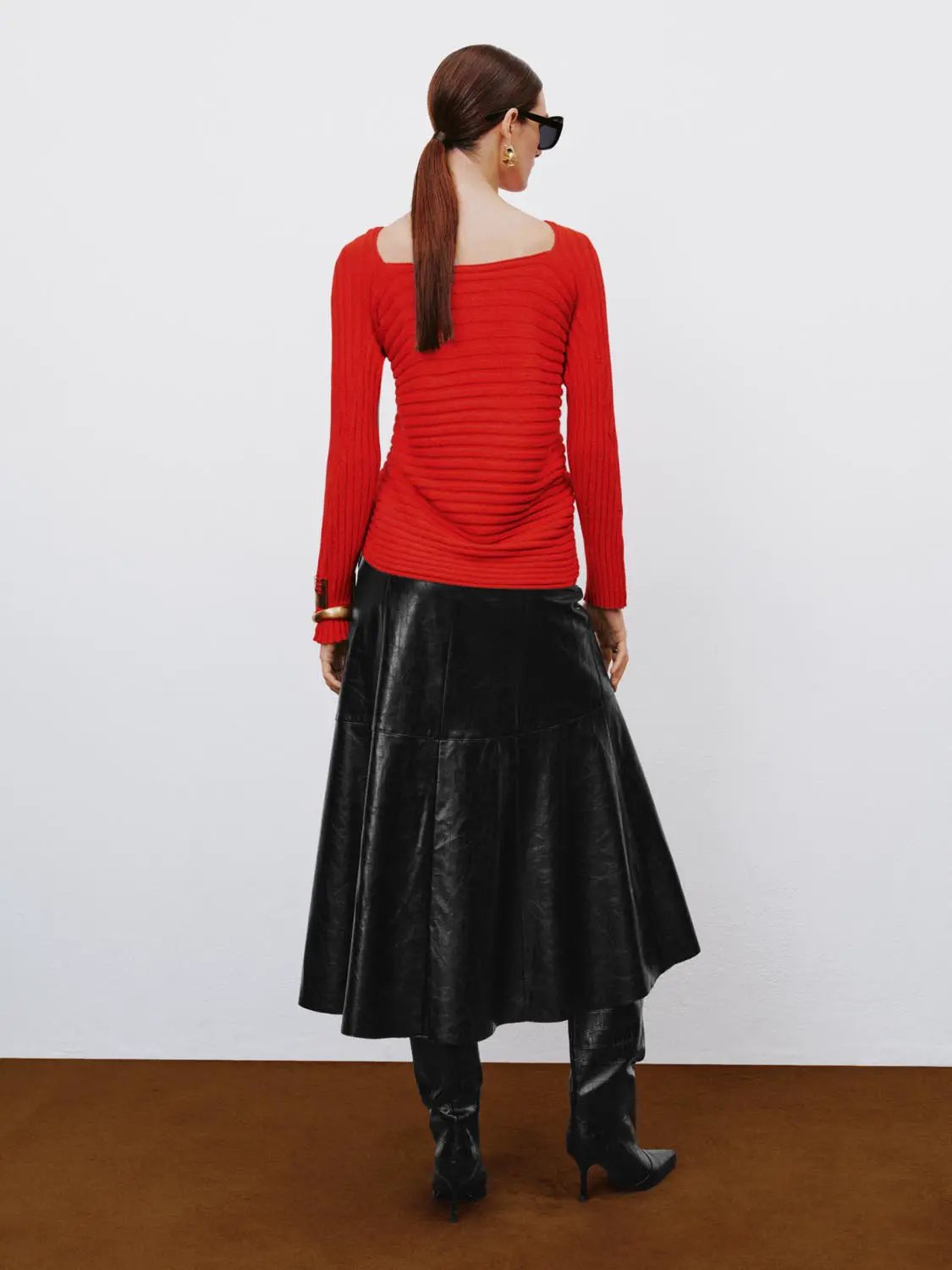 Crinkled Panelled A-Line Mid-rise Midi Skirt