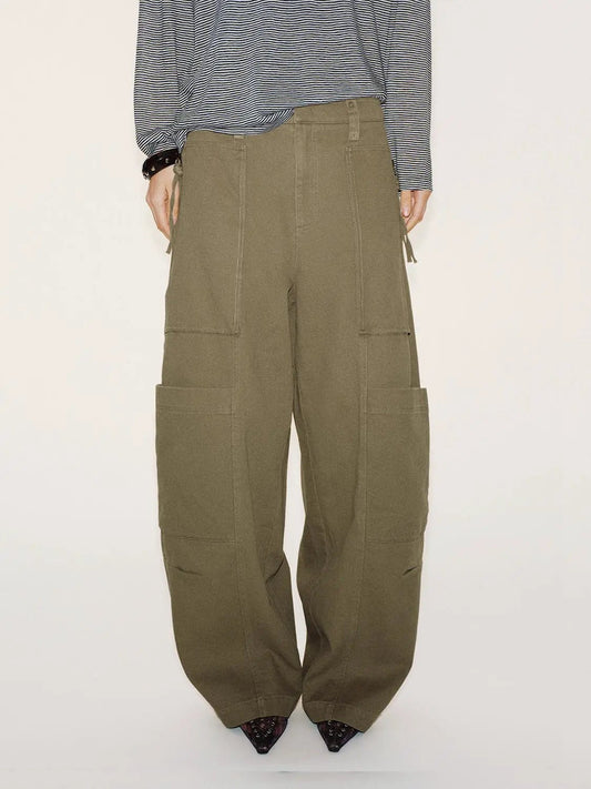 Multi Cargo Pockets Oversized Tapered Cotton Pants