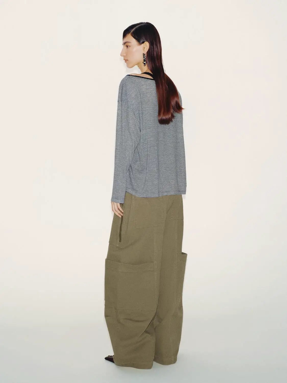 Multi Cargo Pockets Oversized Tapered Cotton Pants