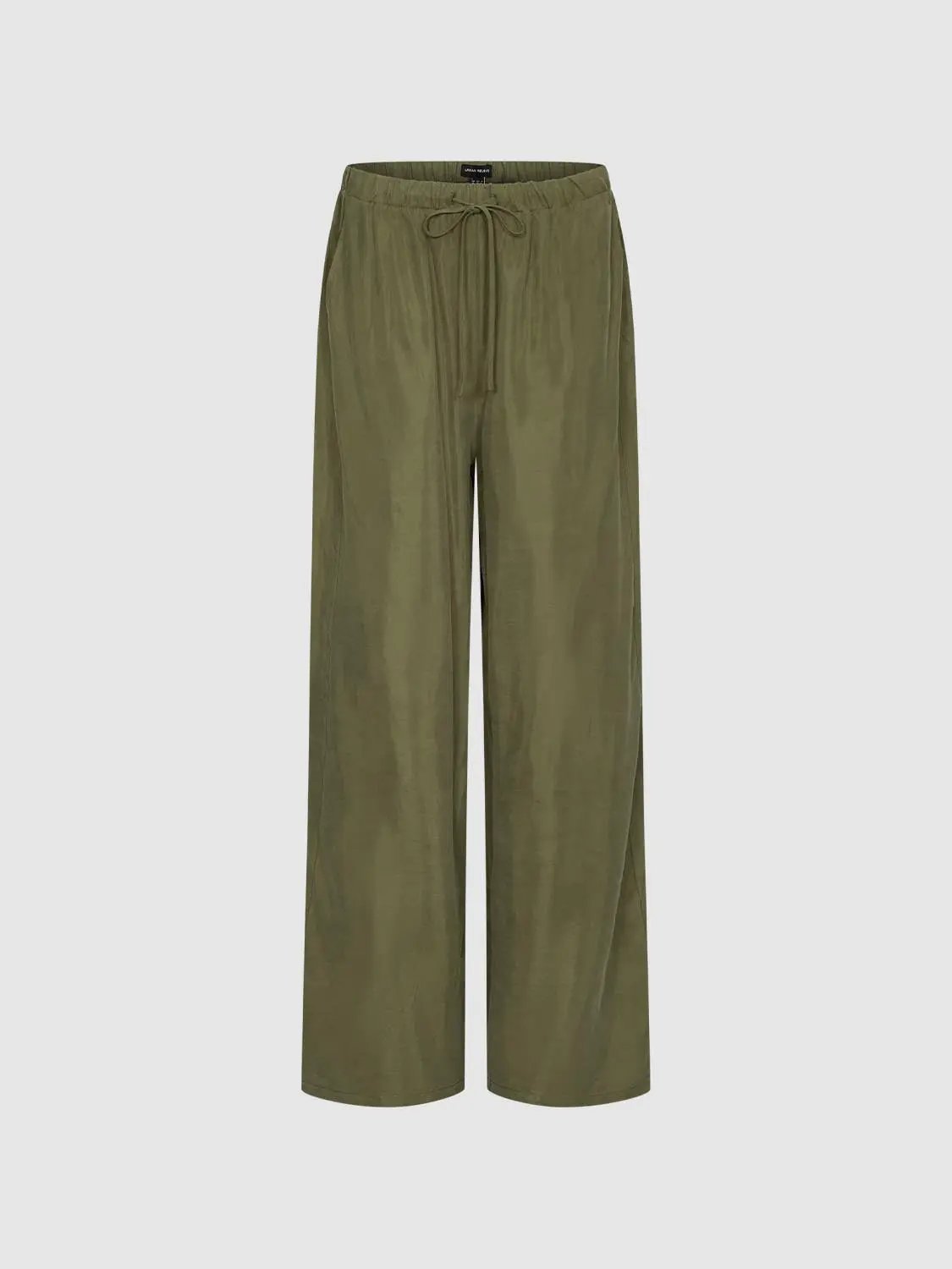 Elastic Waist Drawstring Pull On Satin Wide Leg Pants