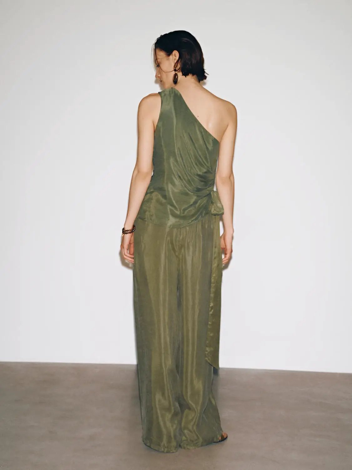 Elastic Waist Drawstring Pull On Satin Wide Leg Pants