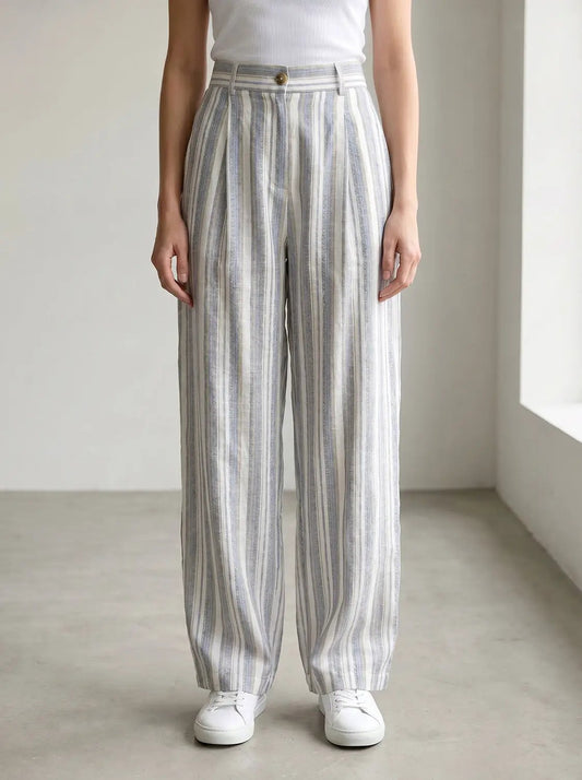 Loose Striped Waistband Barrel Ankle Casual Pants